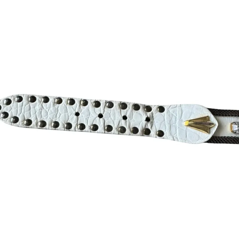 Vintage Sand Castle NY white leather belt studded studs embellished womens med